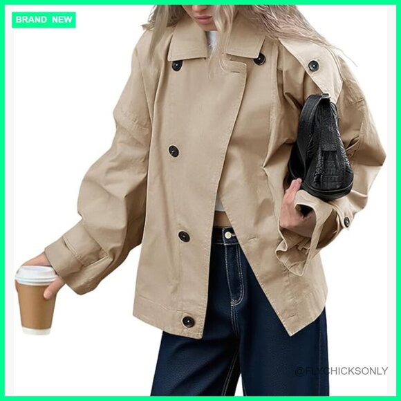 Jackets & Blazers - Oversized Trench Coat Single Breasted Lapel Polyester Casual Outerwear